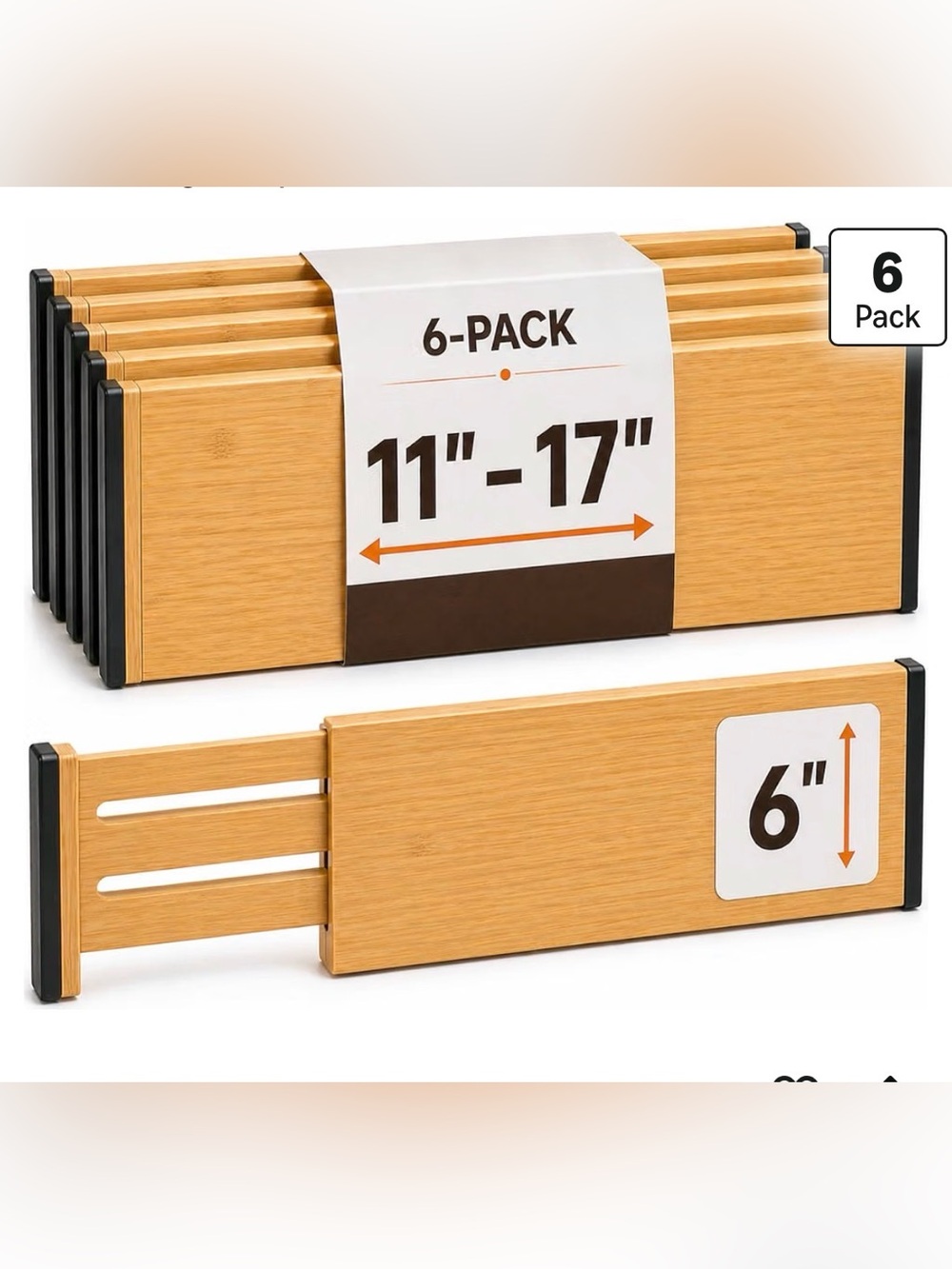 Bamboo Expandable Drawer Dividers (6-Pack) – Natural Bamboo
